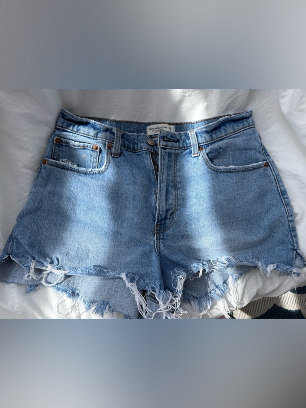 Abercrombie & Fitch Light Blue Distressed Denim Shorts